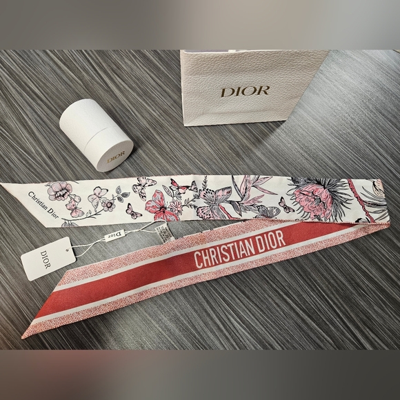 NEW Dior Pink & White Floral Neck/ Bag Scarf - CD Parfume Line - Picture 4 of 10